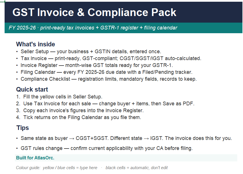 GST Invoice & Compliance Pack — Print-Ready Invoice + Filing Tracker (FY 2025-26) — image 1