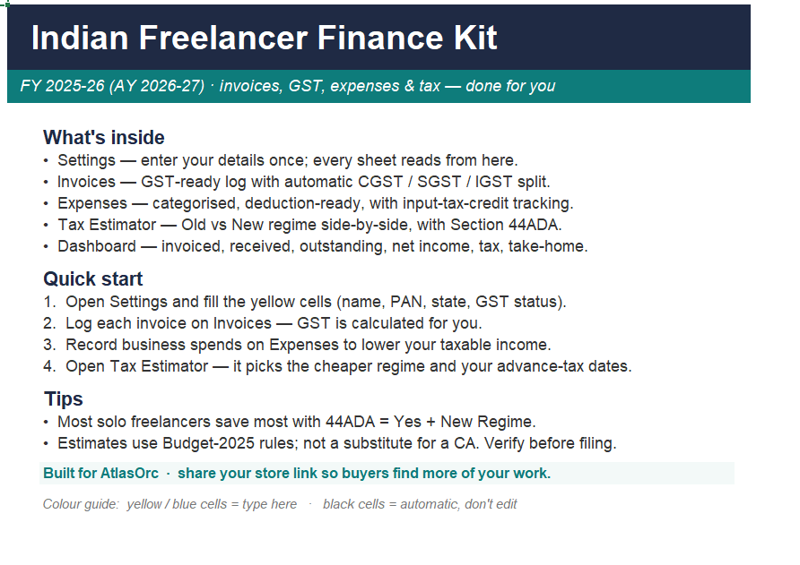 Indian Freelancer Finance Kit — Invoices, GST & Tax (FY 2025-26) — image 1