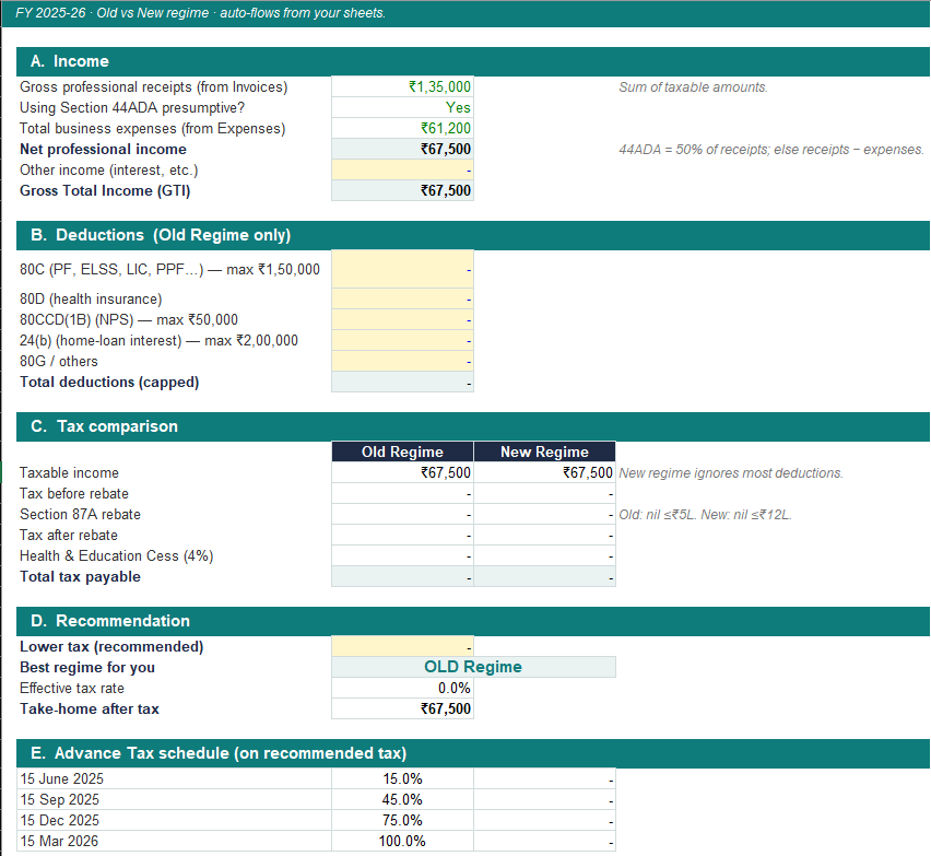 Indian Freelancer Finance Kit — Invoices, GST & Tax (FY 2025-26) — 2