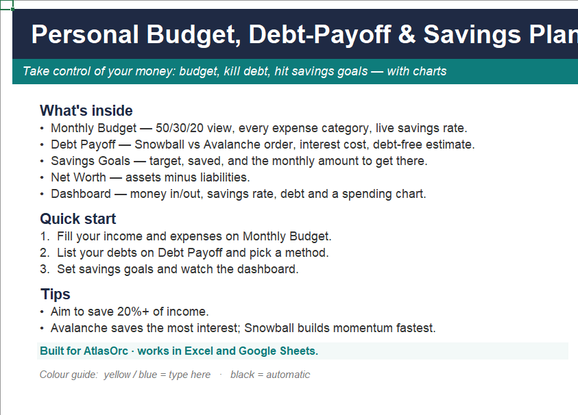 Personal Budget, Debt-Payoff & Savings Planner (India) — 2