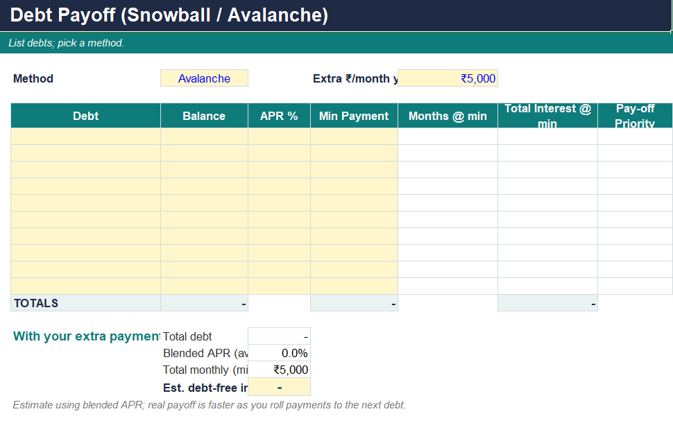 Personal Budget, Debt-Payoff & Savings Planner (India) — 3
