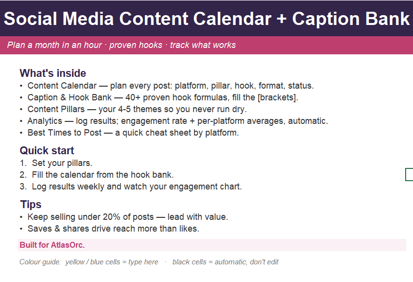 Social Media Content Calendar + Caption & Hook Bank — image 1