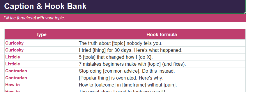 Social Media Content Calendar + Caption & Hook Bank — 2