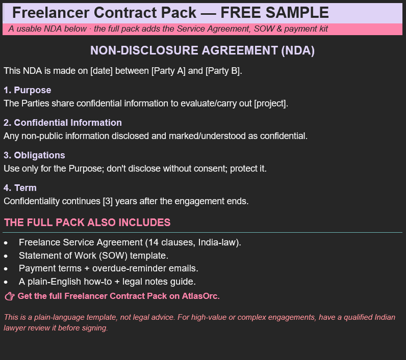 Freelancer Client Contract Pack — Agreement, NDA, SOW (India) — 2